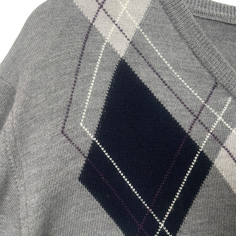 Mario Gilberti Argyle Sweater‎ Mens L Grey Navy Merino Wool V-Neck Made in Italy - Picture 6 of 12